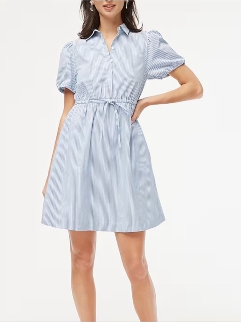 J.Crew Factory Blue & White Striped Puff Sleeve Shirt Dress Size 8